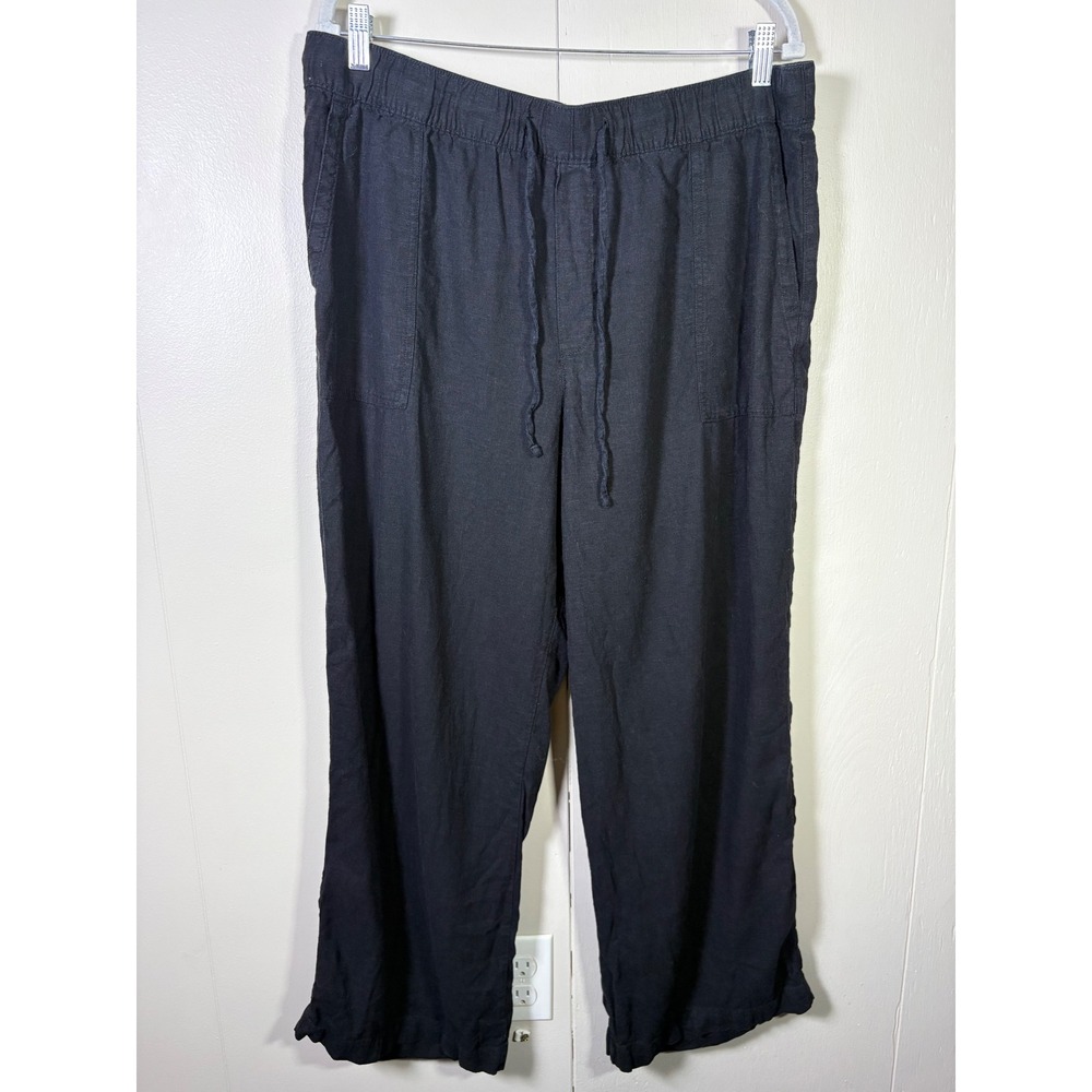 Gap XL Black Linen Blend Wide Leg Drawstring Pants Coastal Resort Lagenlook